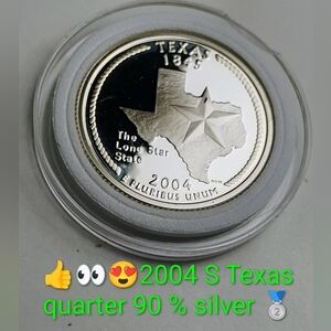 2004 Texas State Quarter - 90% Silver (Proof) In Capsule MINT Condition 👍👀😍🥈